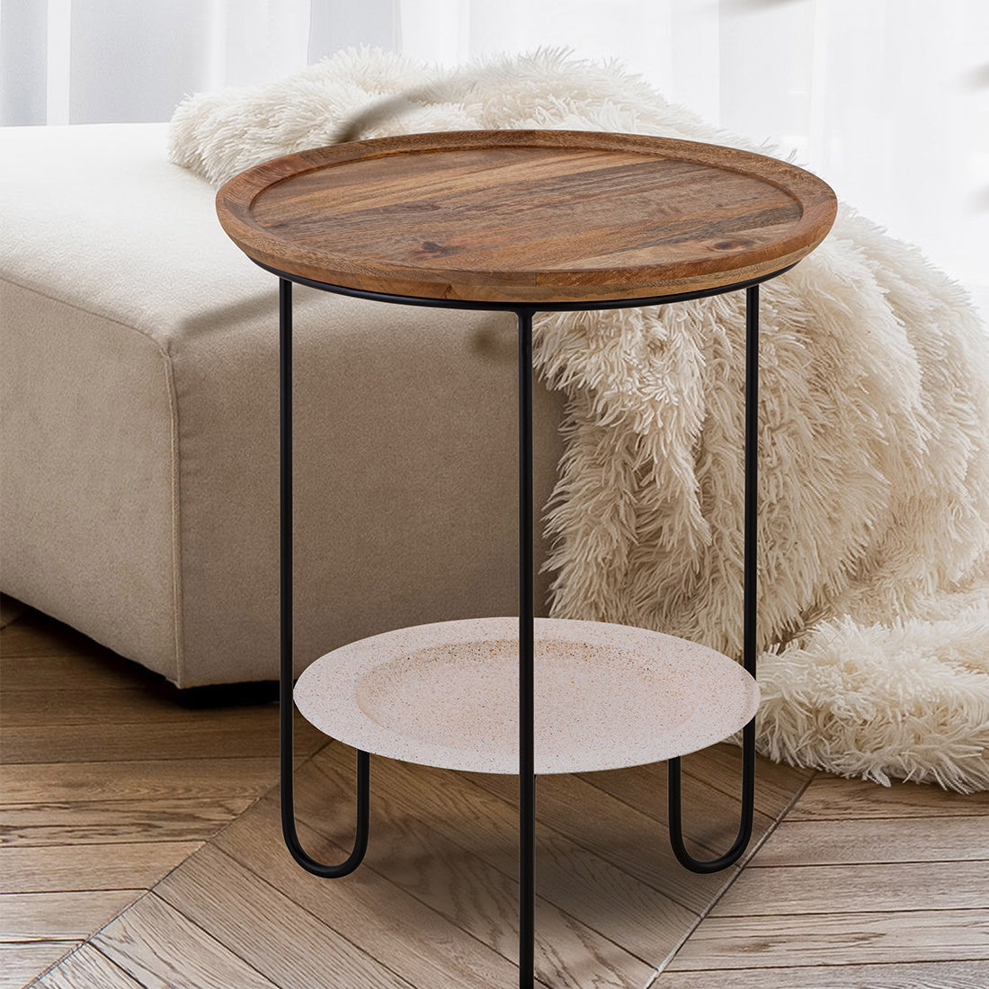 TERRA Side Table with Wooden & Iron Top