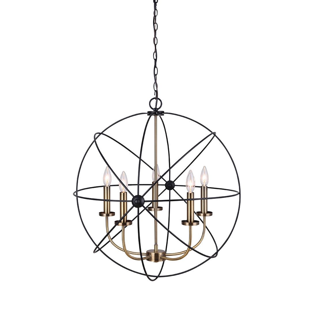 SUMERSIDE, ICH282B05BKG25, MBK + Gold Color, 5 Lt Chain Chandelier