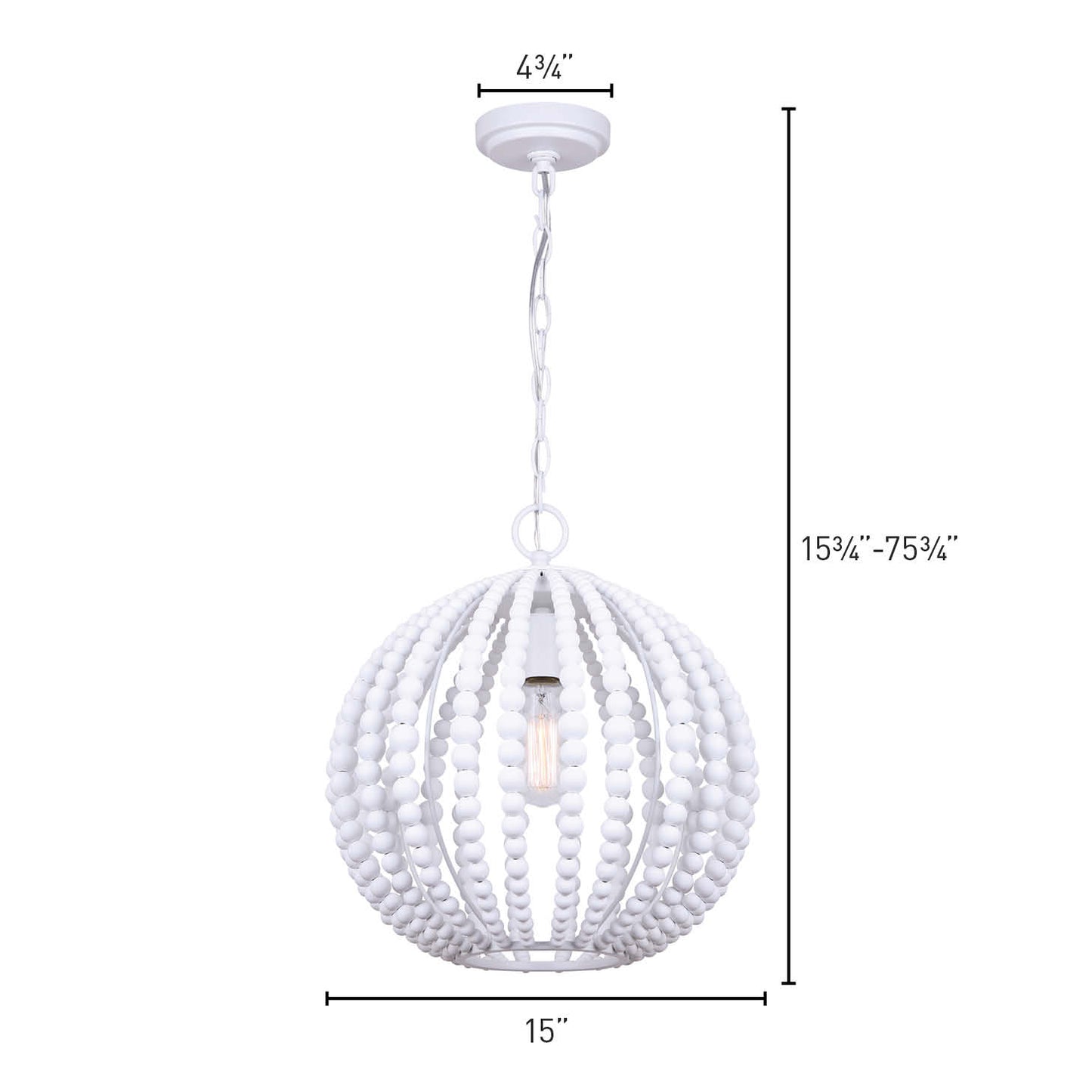 POLLY, Spec. ICH702B01WH15, Matte White Color, 1 Lt 15inch Wide Chain Chandelier