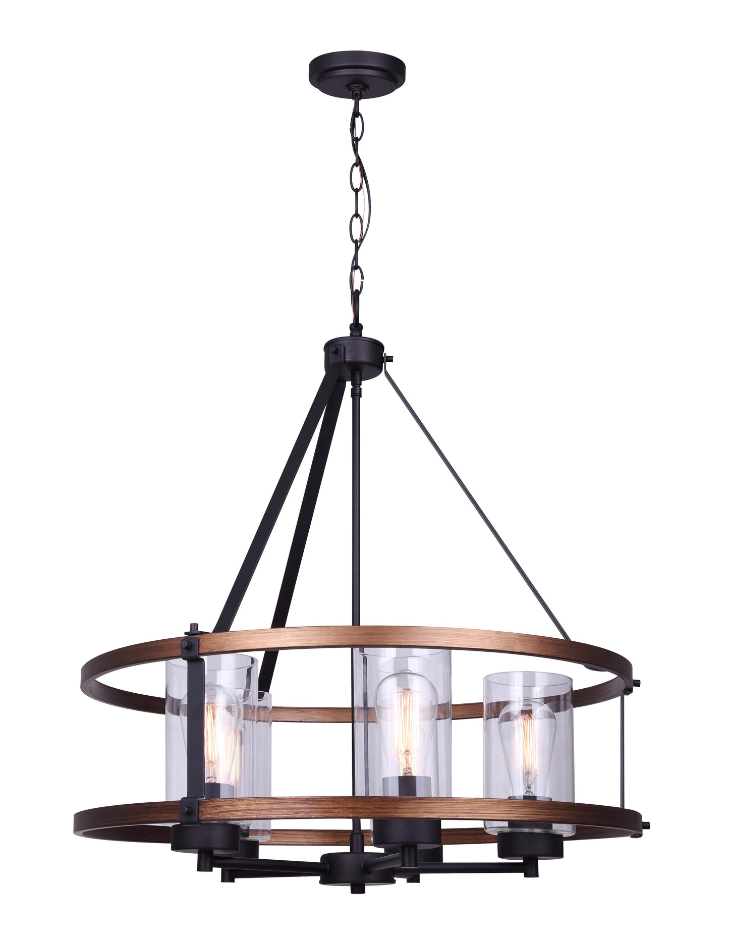 CANMORE, ICH740A05RBB24, ORB + Brushed wood effect Color, 5 Lt 24inch Chain Chandelier