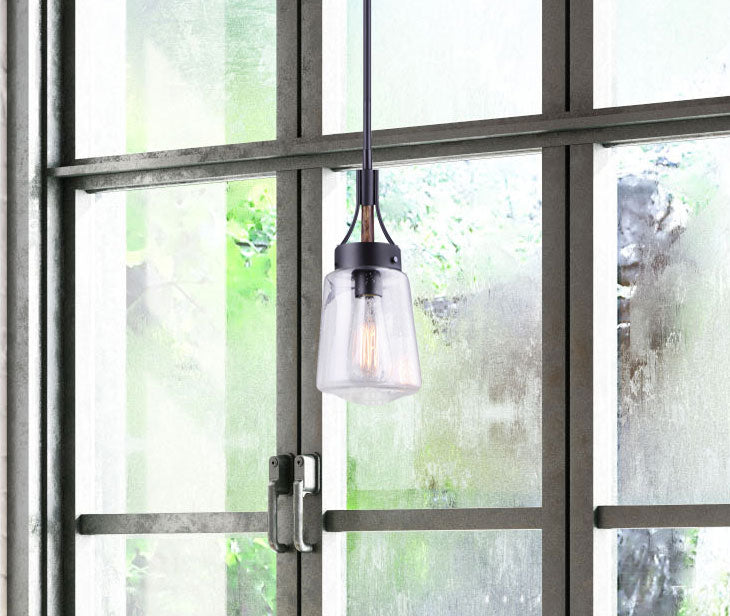 RIVA, IPL730A01BKW, Matte black, faux wood, seeded glass Pendant