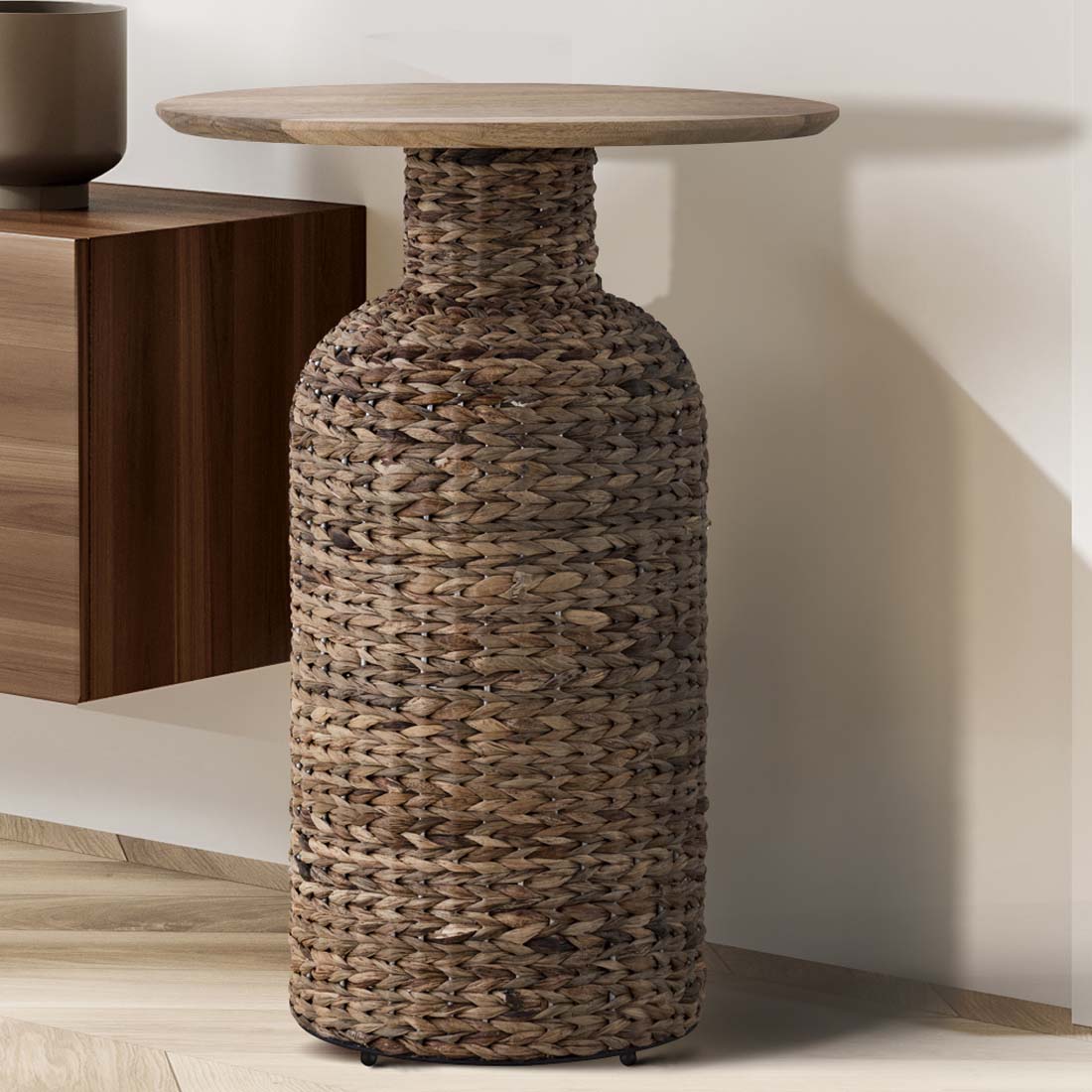 MANU Sea Grass with Mango Wood Top Side Table