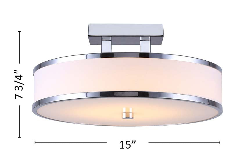 FOSTER, LFM101A13CH, LED Flush Mount, White Fabric Shade with Glass Diffuser