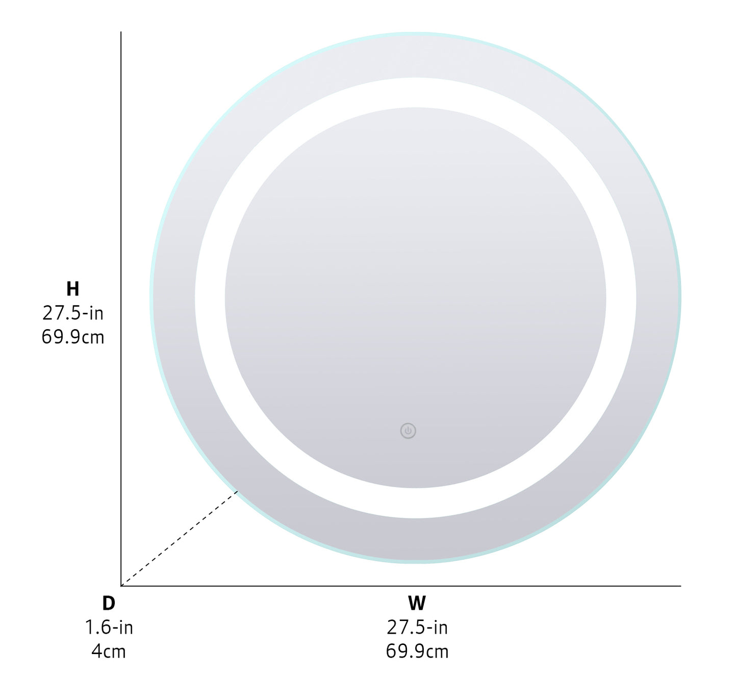 LED Mirror, Spec. LR8114S2727D -G-, 27.5inch W x 27.5inch H